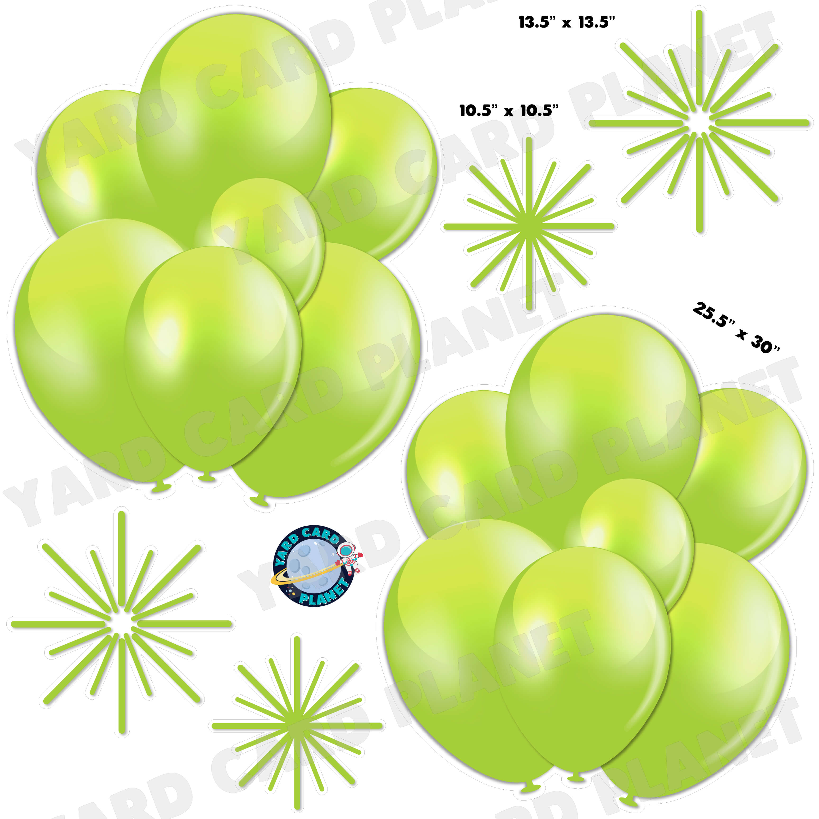 Lime Green Balloon Bouquets and Starbursts Half Sheet Yard Card Flair Set