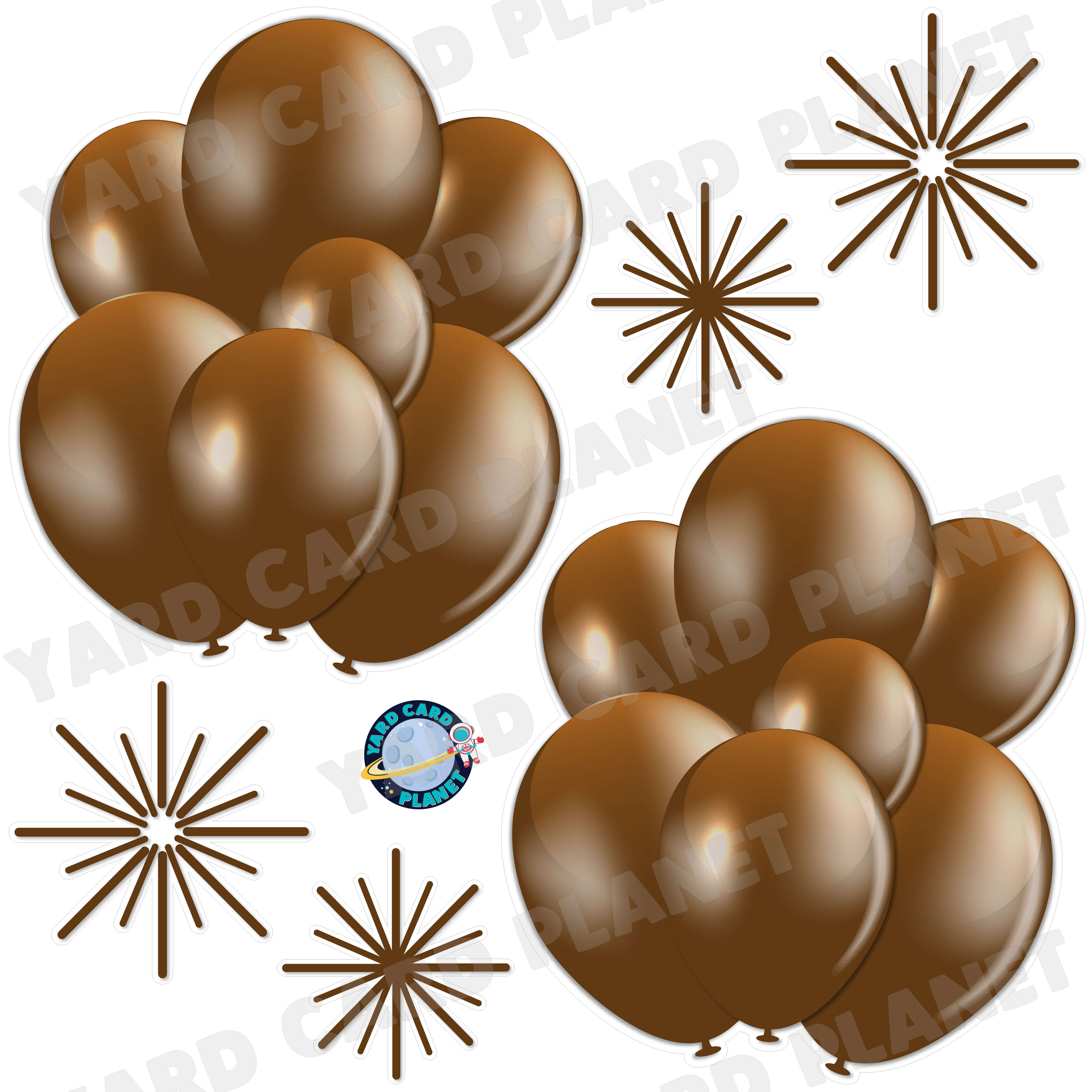 Brown Balloon Bouquets and Starbursts Half Sheet Yard Card Flair Set