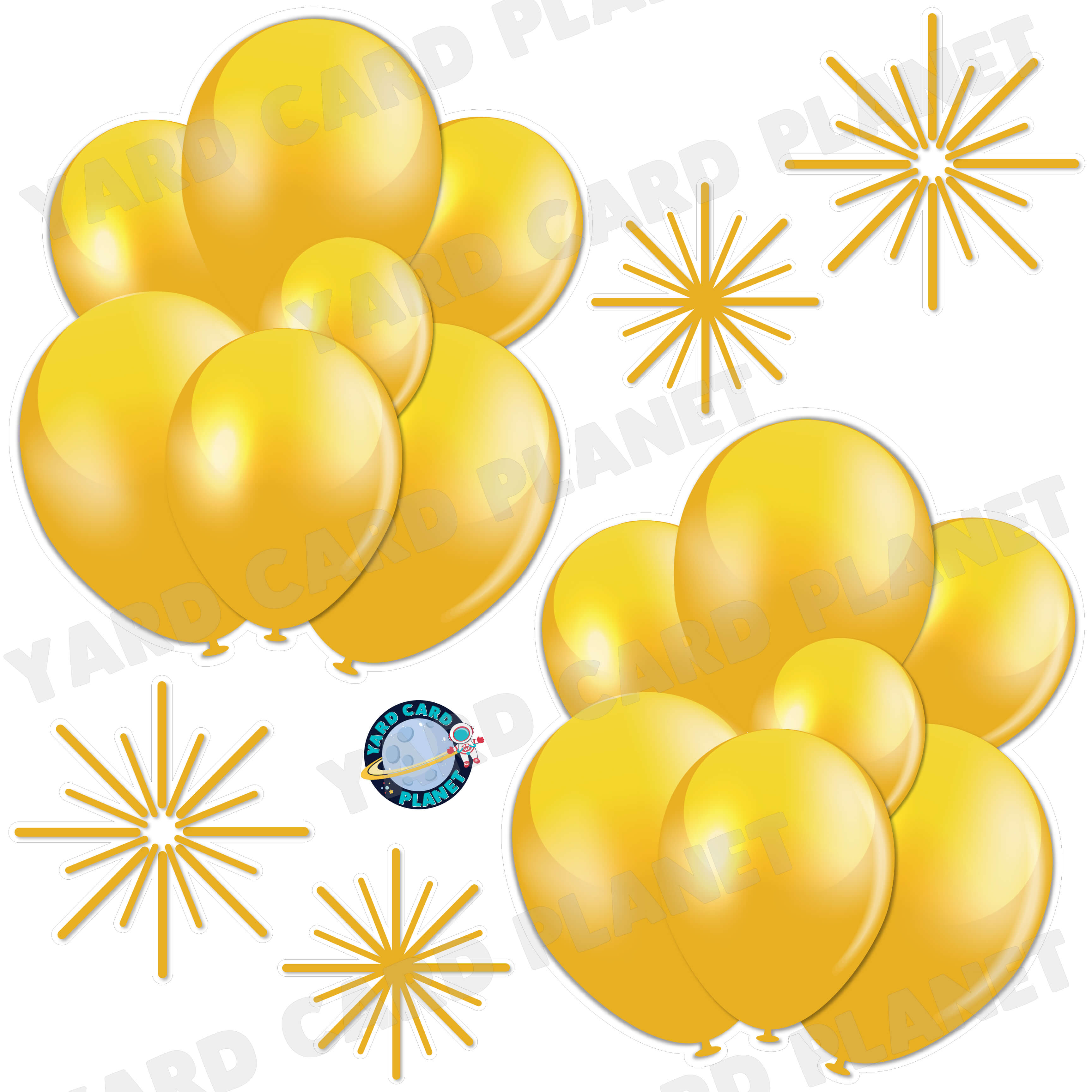 Gold Balloon Bouquets and Starbursts Half Sheet Yard Card Flair Set