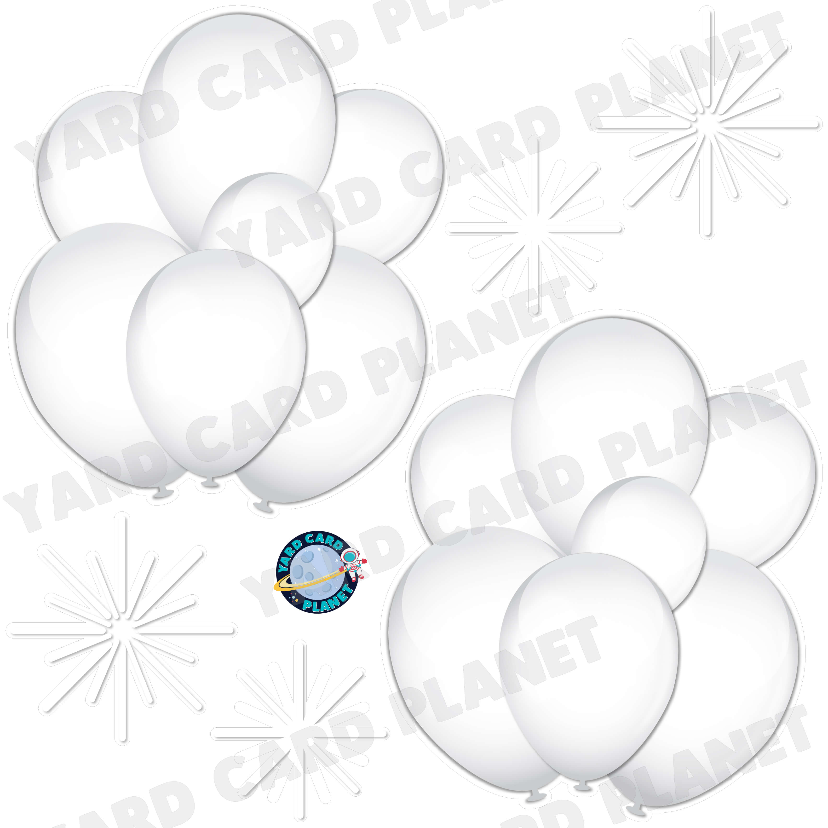 White Balloon Bouquets and Starbursts Half Sheet Yard Card Flair Set