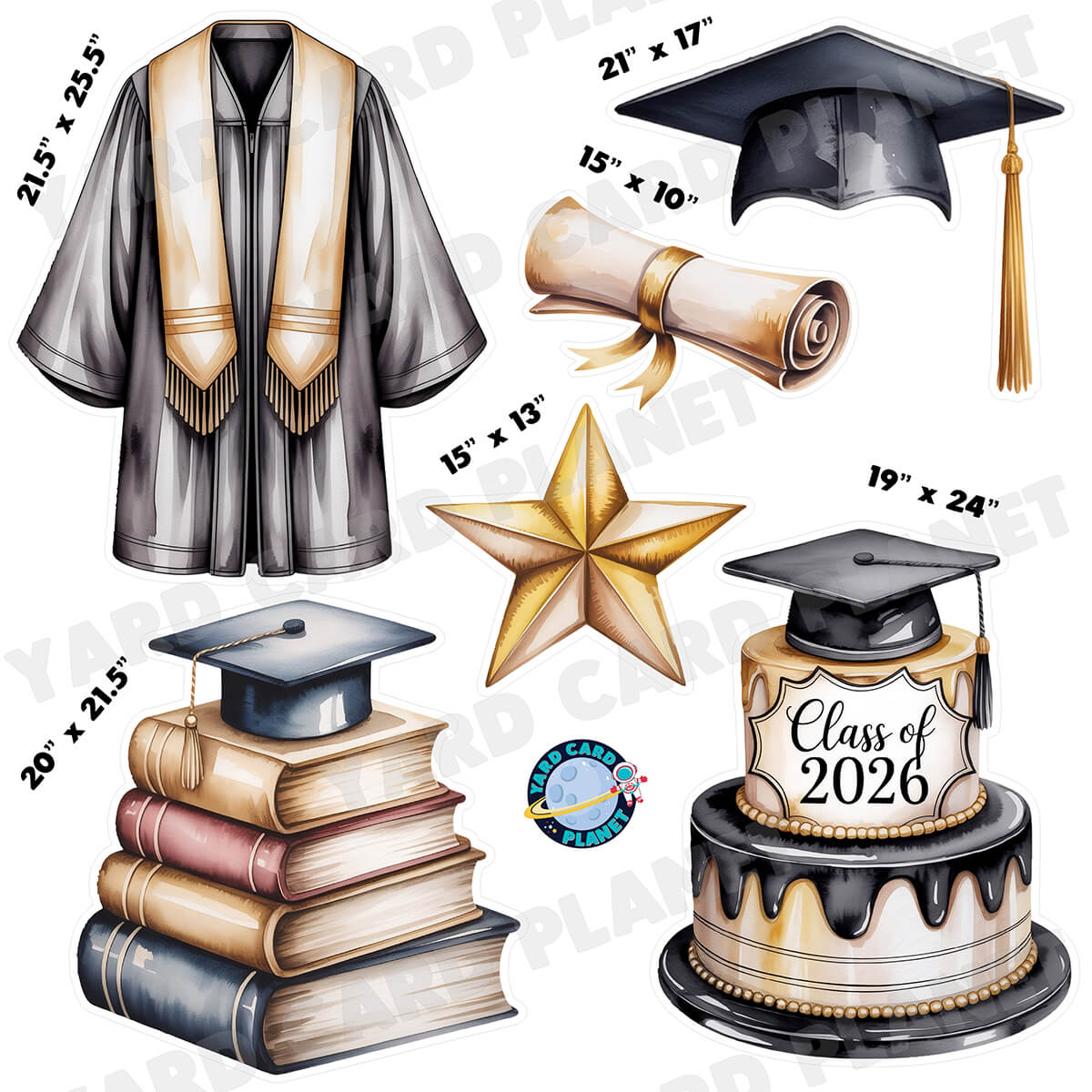 Elegant Graduation Watercolor Half Sheet Yard Card Flair Set