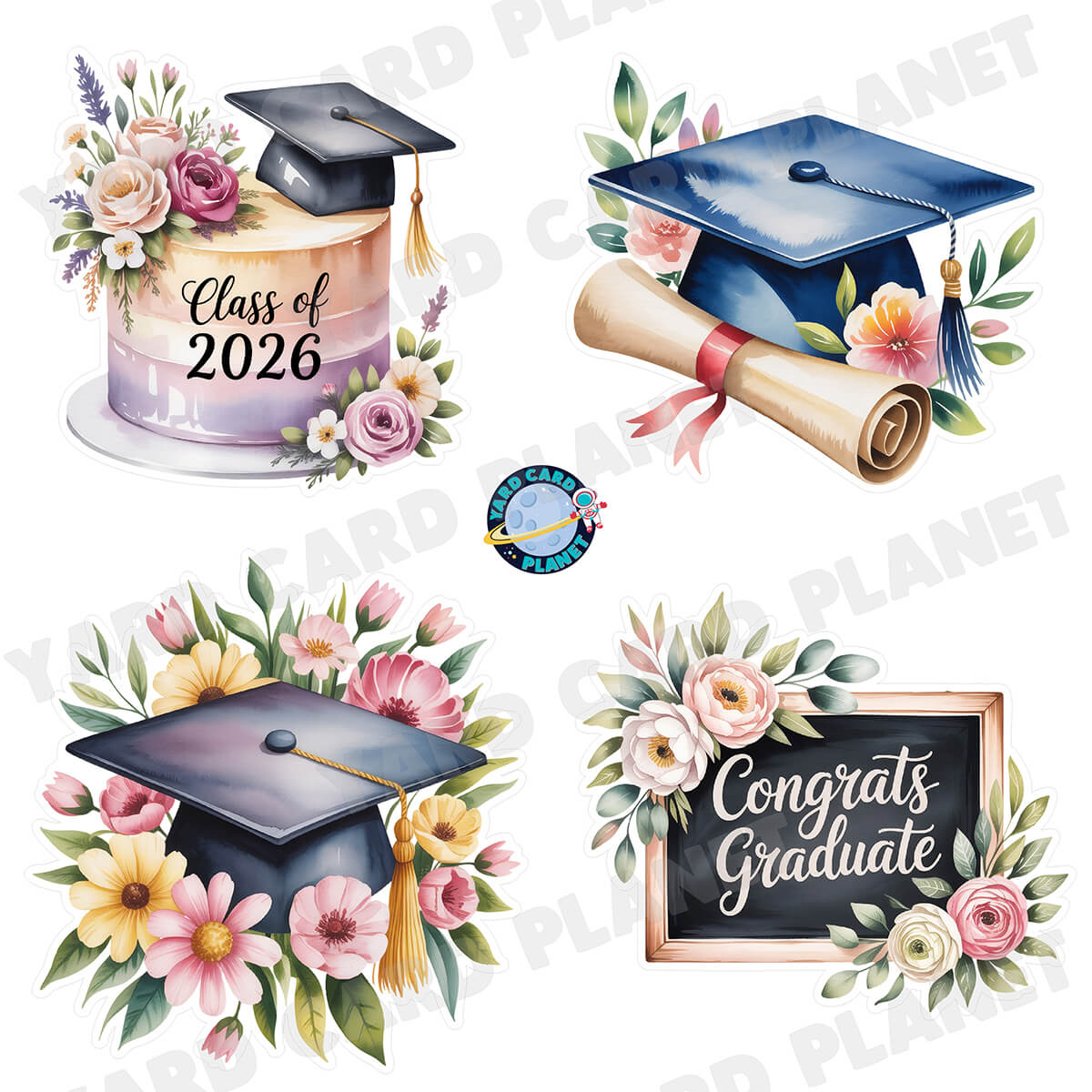 Floral Graduation Half Sheet Yard Card Flair Set