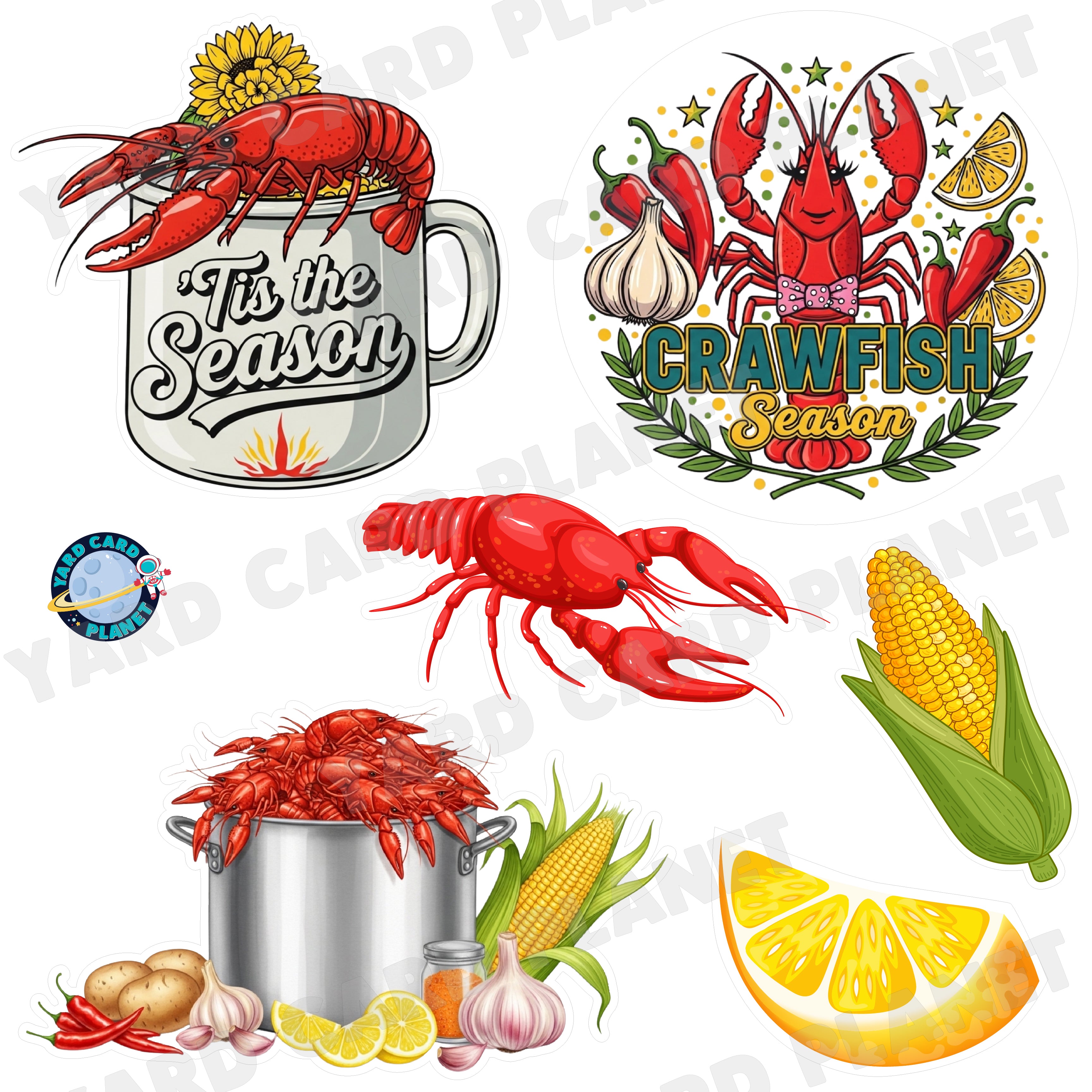 Crawfish Season Half Sheet Yard Card Flair Set