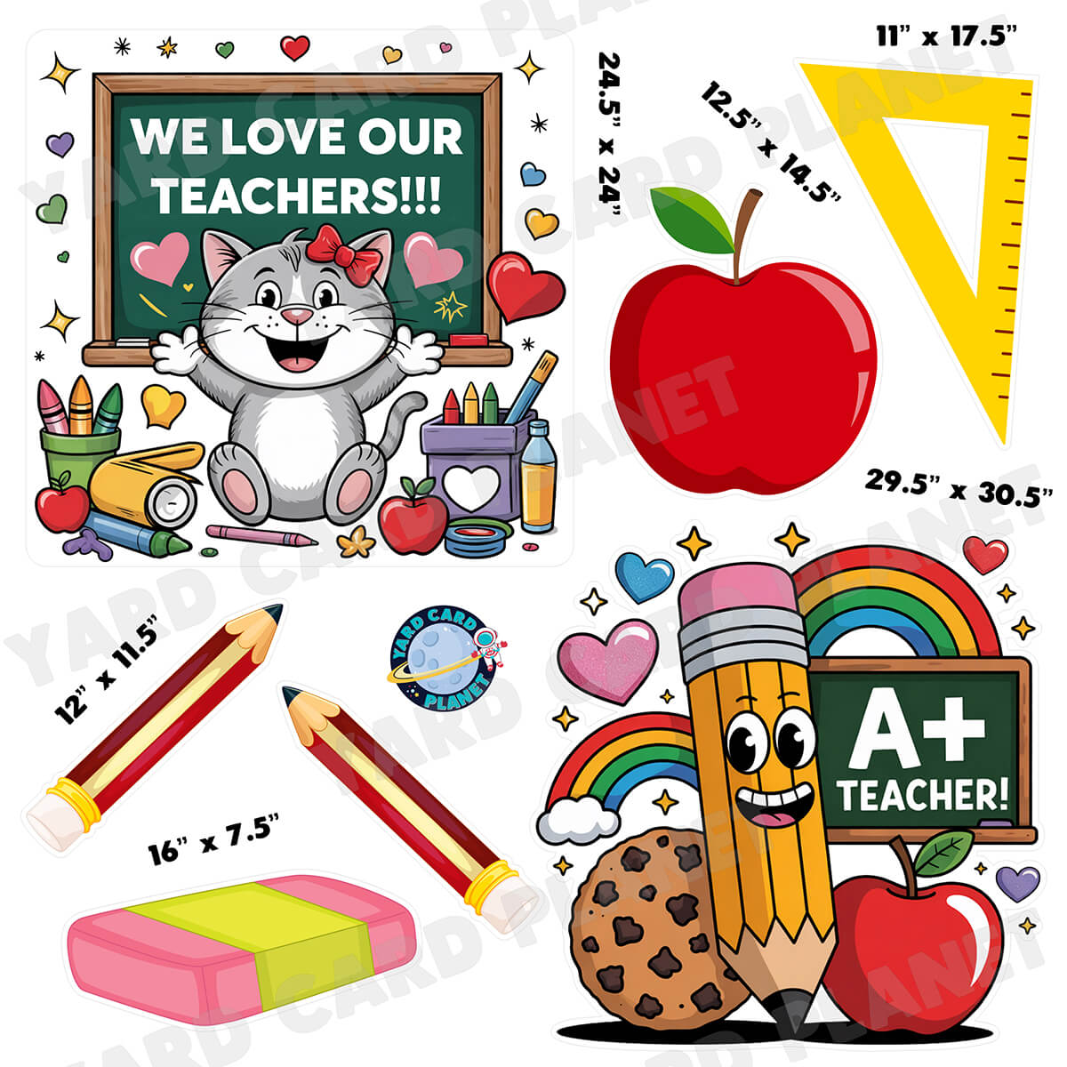 We Love Our Teachers A+ Half Sheet Yard Card Flair Set