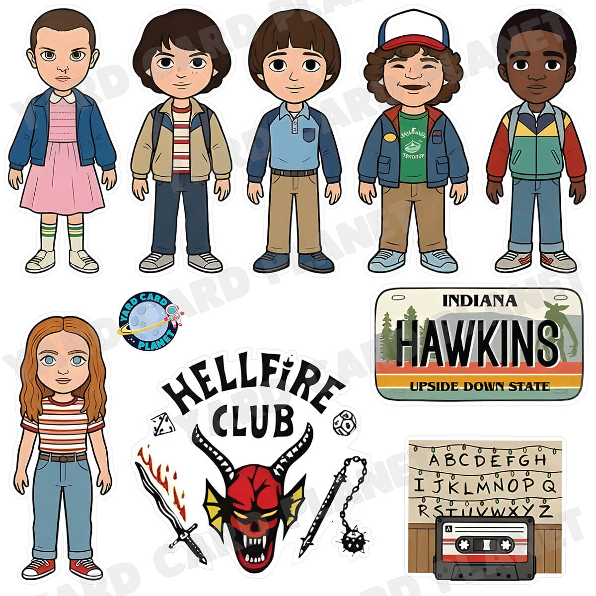 Retro 80s Supernatural Small Town Mystery Half Sheet Yard Card Flair Set