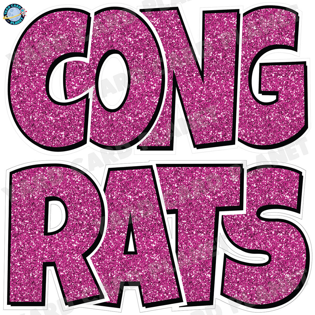 Large 23.5" Congrats Half Sheet Yard Card EZ Quick Sets in Luckiest Guy Font in Glitter Pattern - (Available in Multiple Colors)