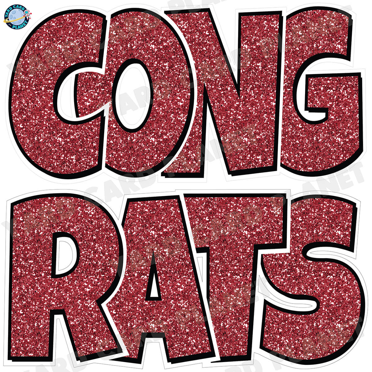 Large 23.5" Congrats Half Sheet Yard Card EZ Quick Sets in Luckiest Guy Font in Glitter Pattern - (Available in Multiple Colors)