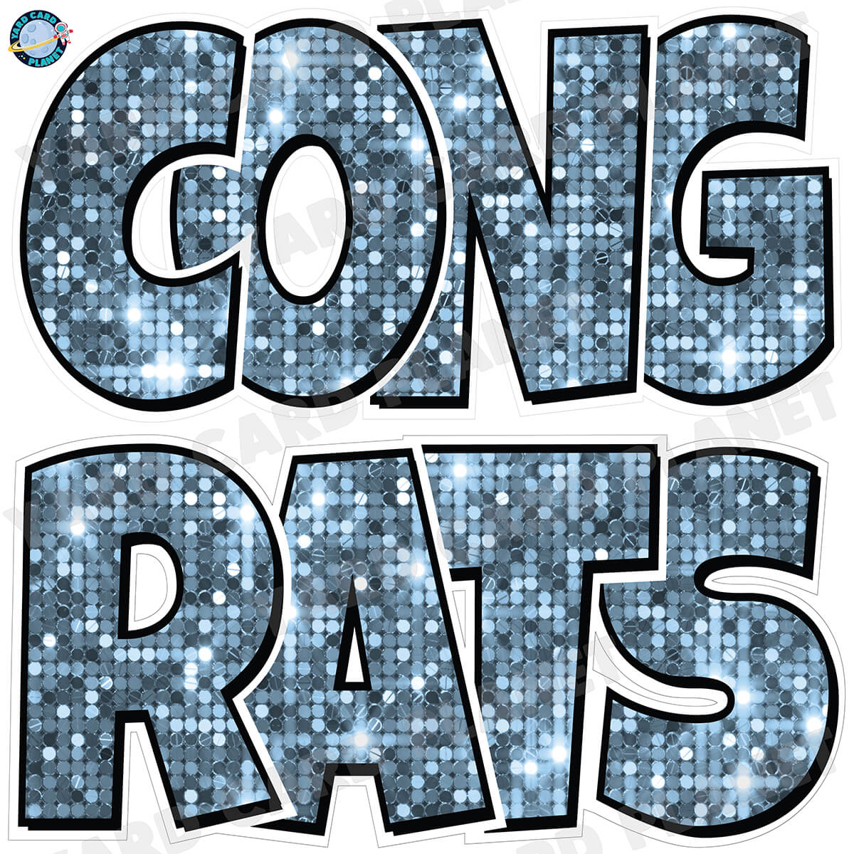 Large 23.5" Congrats Half Sheet Yard Card EZ Quick Sets in Luckiest Guy Font in Sequin Pattern - (Available in Multiple Colors)