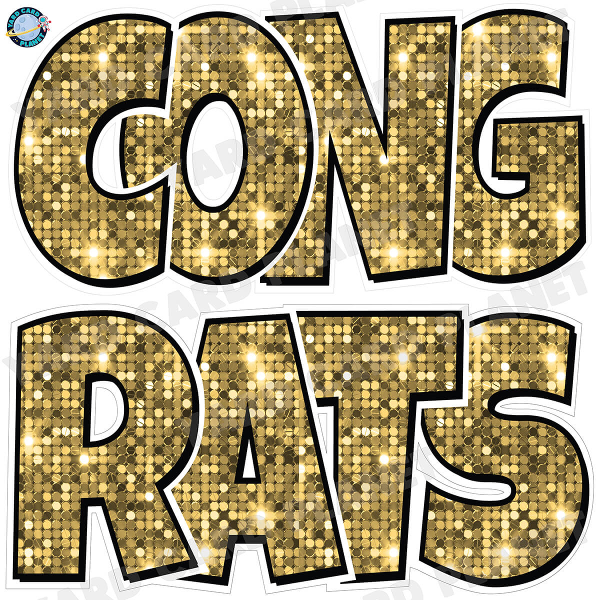 Large 23.5" Congrats Half Sheet Yard Card EZ Quick Sets in Luckiest Guy Font in Sequin Pattern - (Available in Multiple Colors)