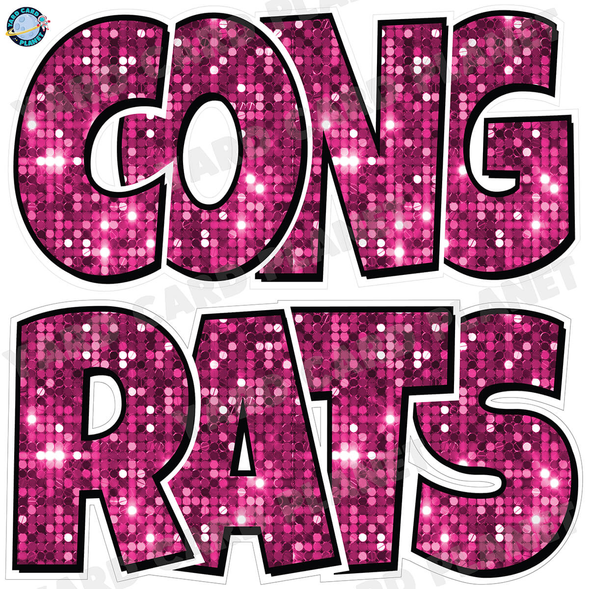 Large 23.5" Congrats Half Sheet Yard Card EZ Quick Sets in Luckiest Guy Font in Sequin Pattern - (Available in Multiple Colors)