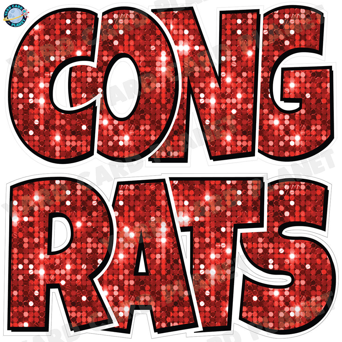 Large 23.5" Congrats Half Sheet Yard Card EZ Quick Sets in Luckiest Guy Font in Sequin Pattern - (Available in Multiple Colors)