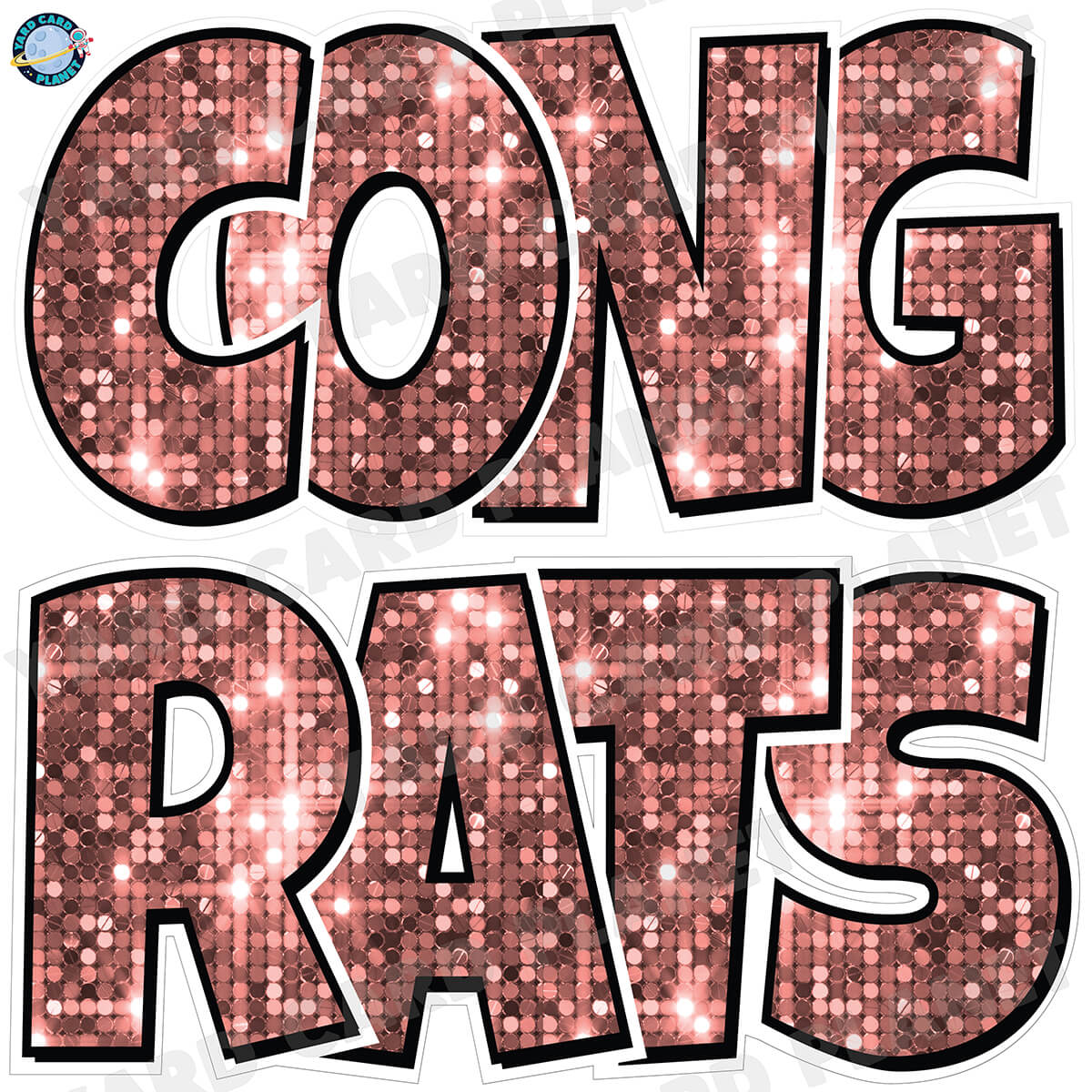 Large 23.5" Congrats Half Sheet Yard Card EZ Quick Sets in Luckiest Guy Font in Sequin Pattern - (Available in Multiple Colors)