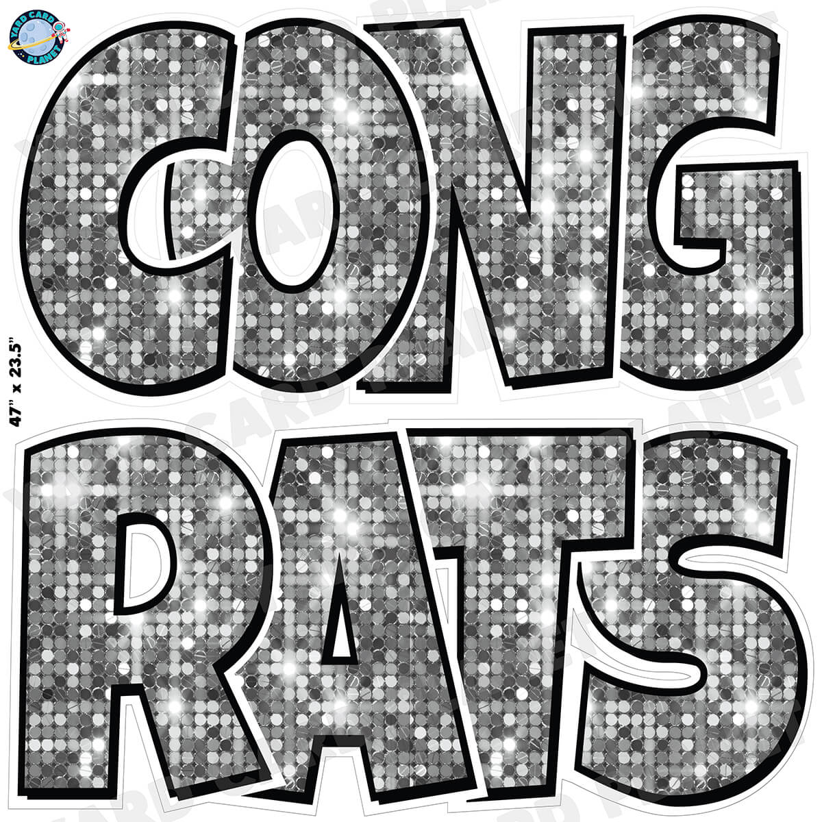 Large 23.5" Congrats Half Sheet Yard Card EZ Quick Sets in Luckiest Guy Font in Sequin Pattern - (Available in Multiple Colors)