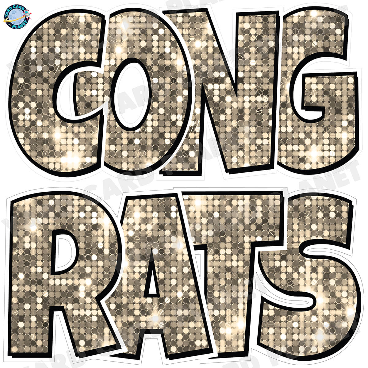 Large 23.5" Congrats Half Sheet Yard Card EZ Quick Sets in Luckiest Guy Font in Sequin Pattern - (Available in Multiple Colors)