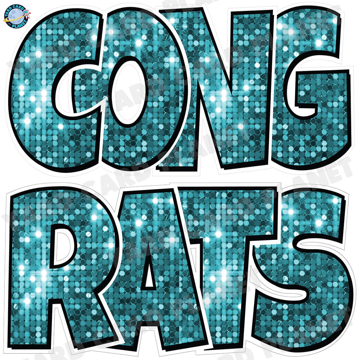 Large 23.5" Congrats Half Sheet Yard Card EZ Quick Sets in Luckiest Guy Font in Sequin Pattern - (Available in Multiple Colors)