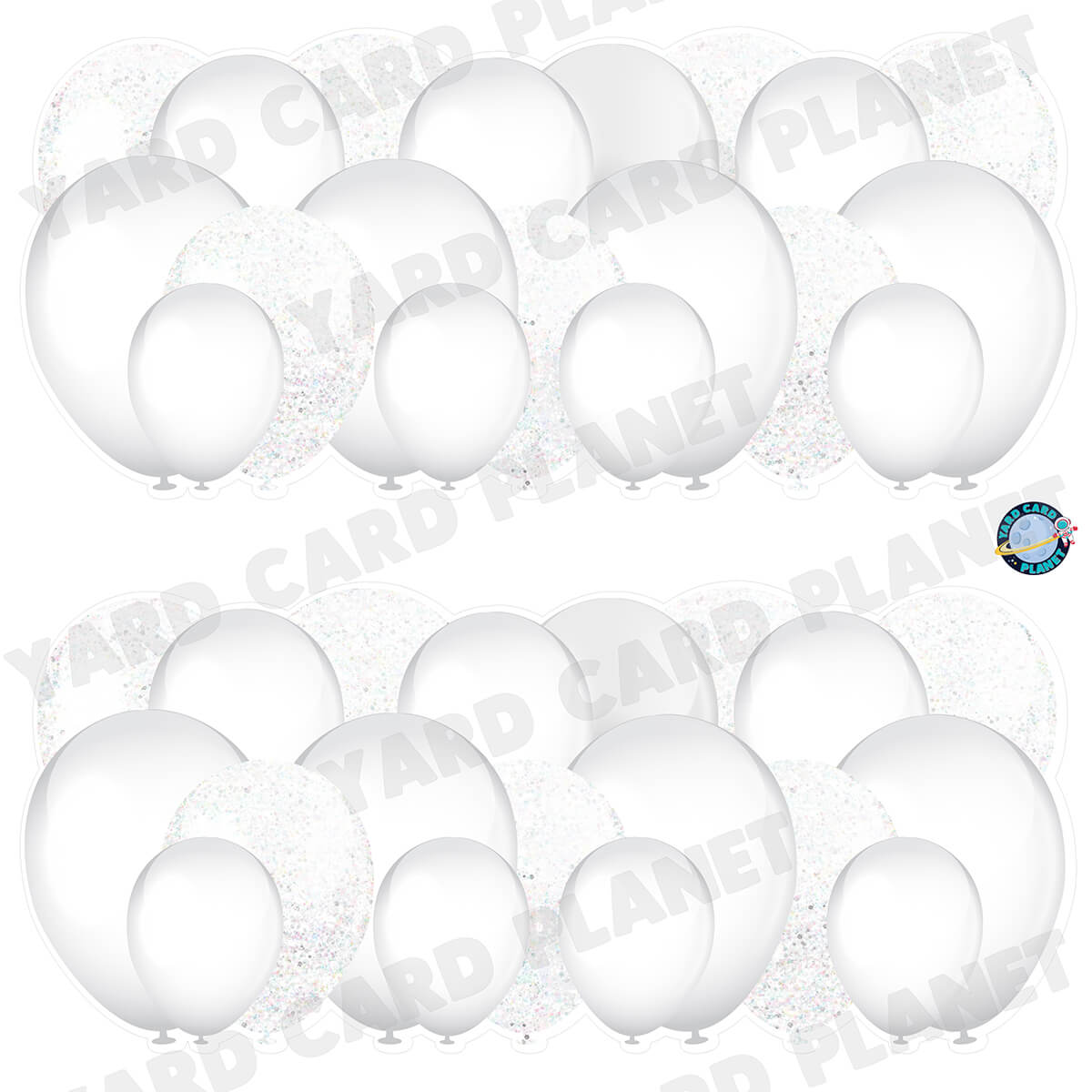White Solid and Glitter Pattern Balloon Panels Half Sheet Yard Card Set