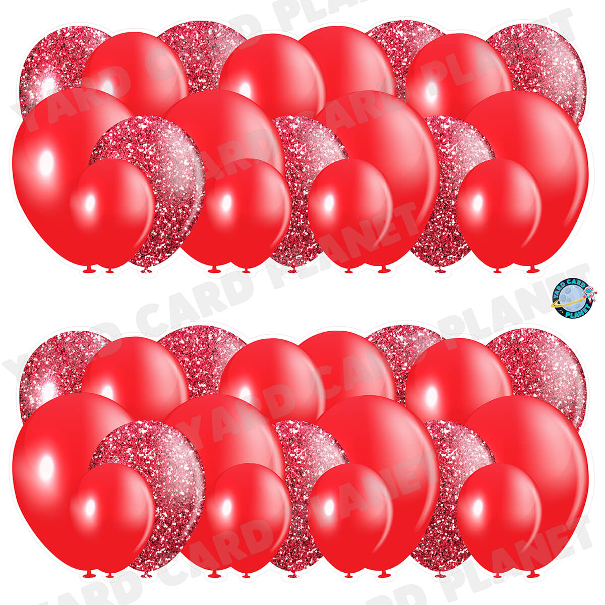 Red Solid and Glitter Pattern Balloon Panels Half Sheet Yard Card Set