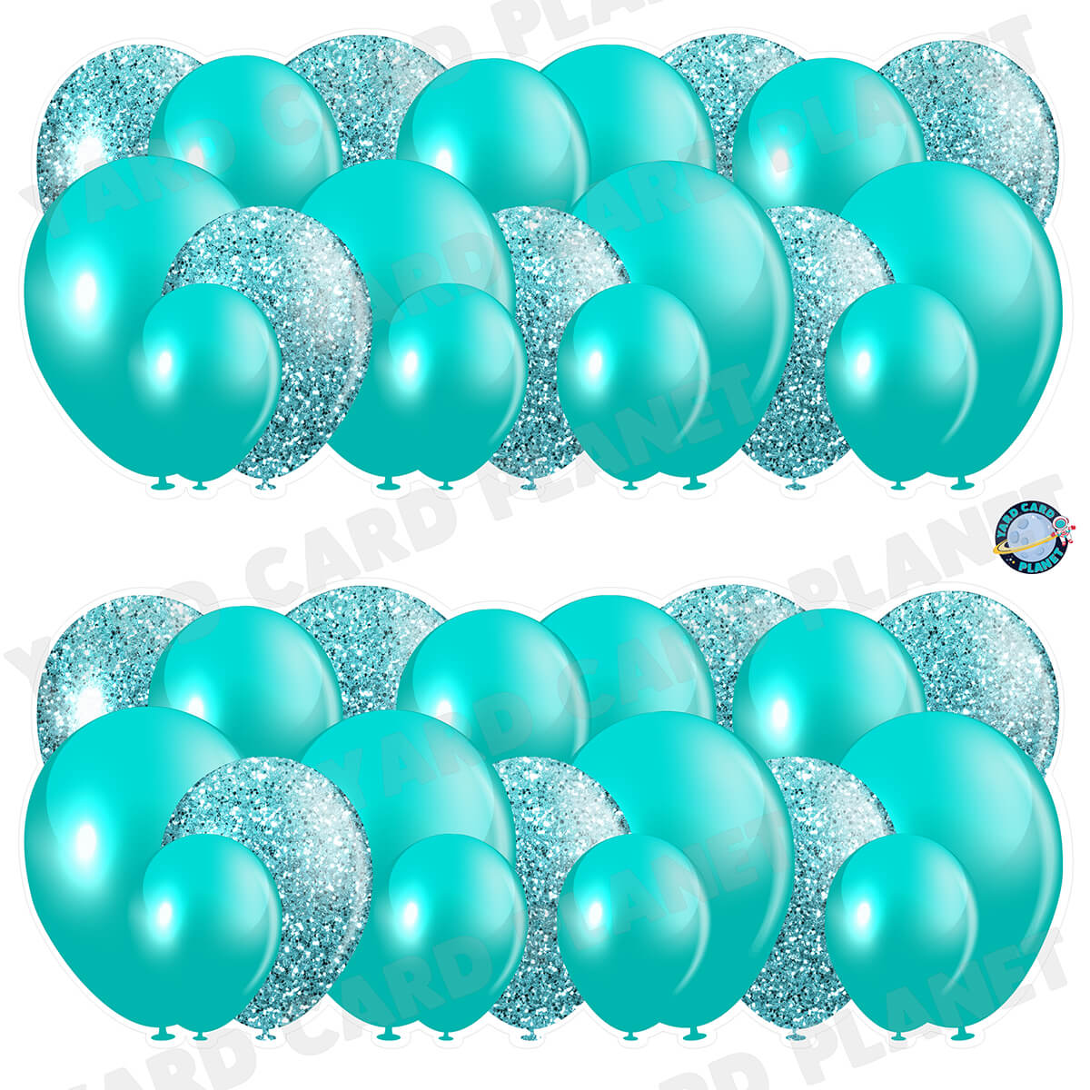 Teal Solid and Glitter Pattern Balloon Panels Half Sheet Yard Card Set