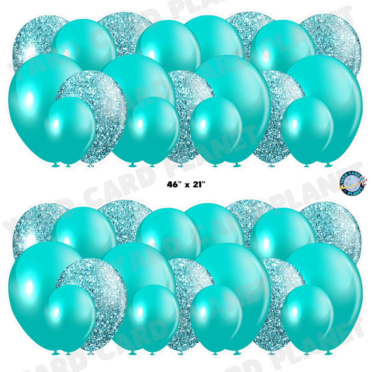 Teal Solid and Glitter Pattern Balloon Panels Half Sheet Yard Card Set