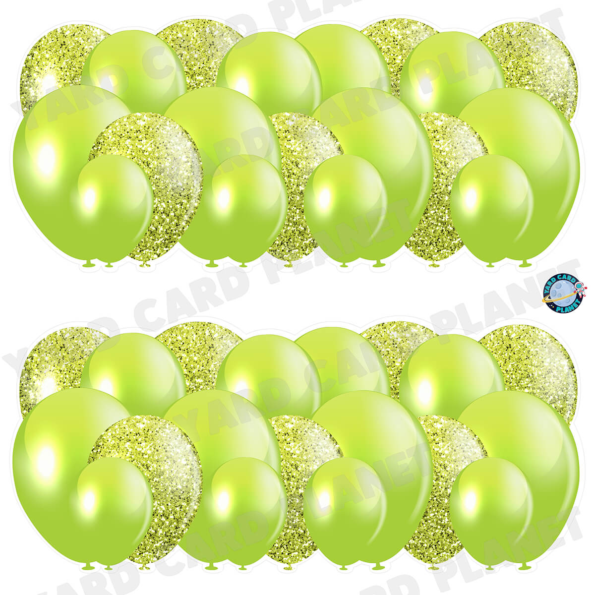 Lime Green Solid and Glitter Pattern Balloon Panels Half Sheet Yard Card Set