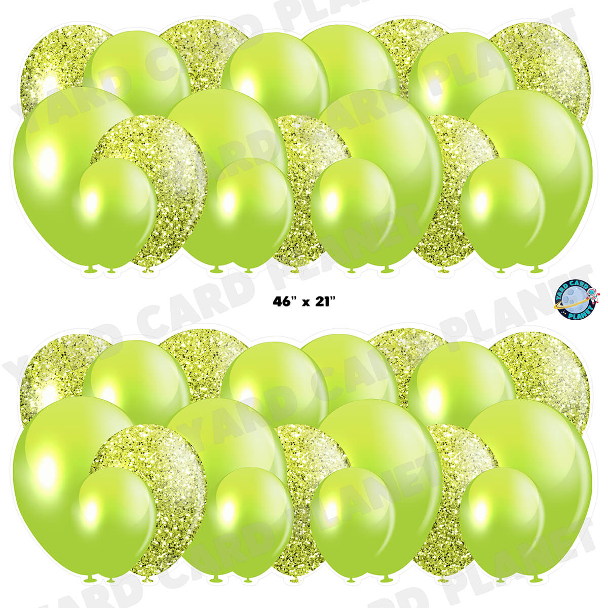 Lime Green Solid and Glitter Pattern Balloon Panels Half Sheet Yard Card Set