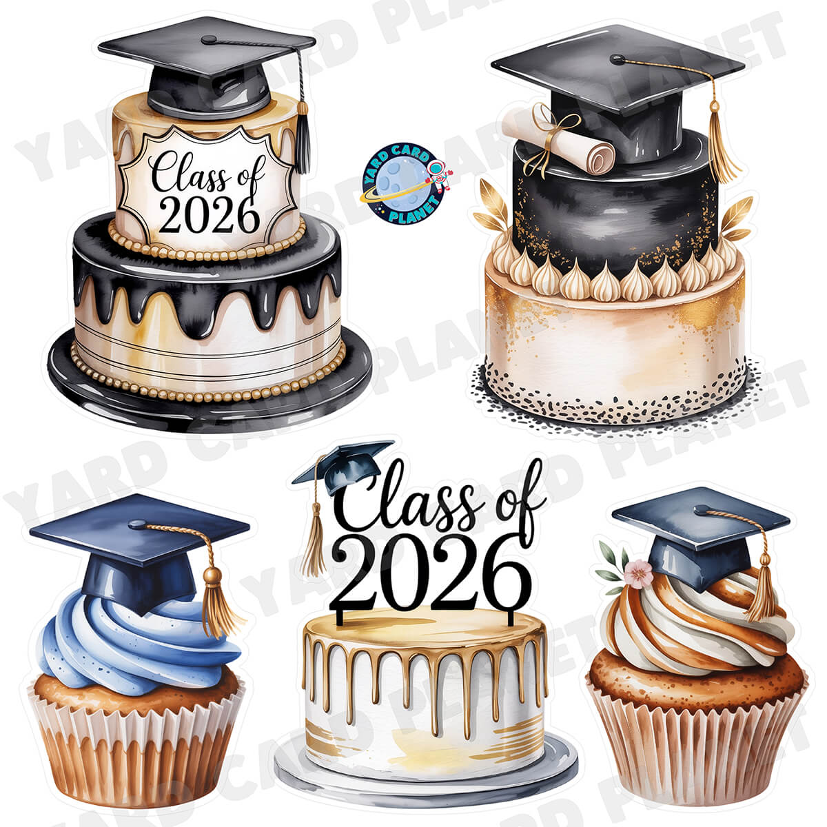 Graduation Cakes Half Sheet Yard Card Flair Set