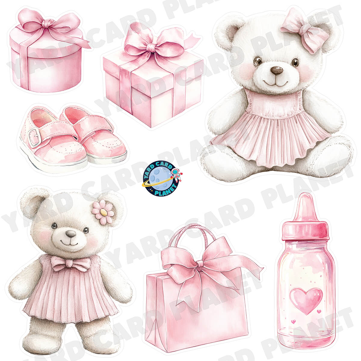 Soft Watercolor Baby Girl Half Sheet Yard Card Flair Set