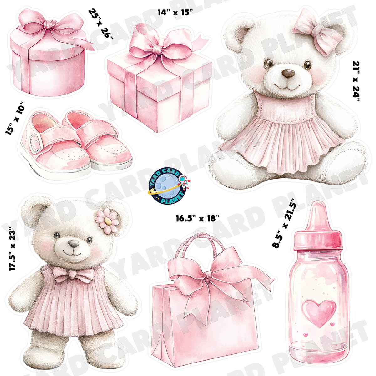 Soft Watercolor Baby Girl Half Sheet Yard Card Flair Set