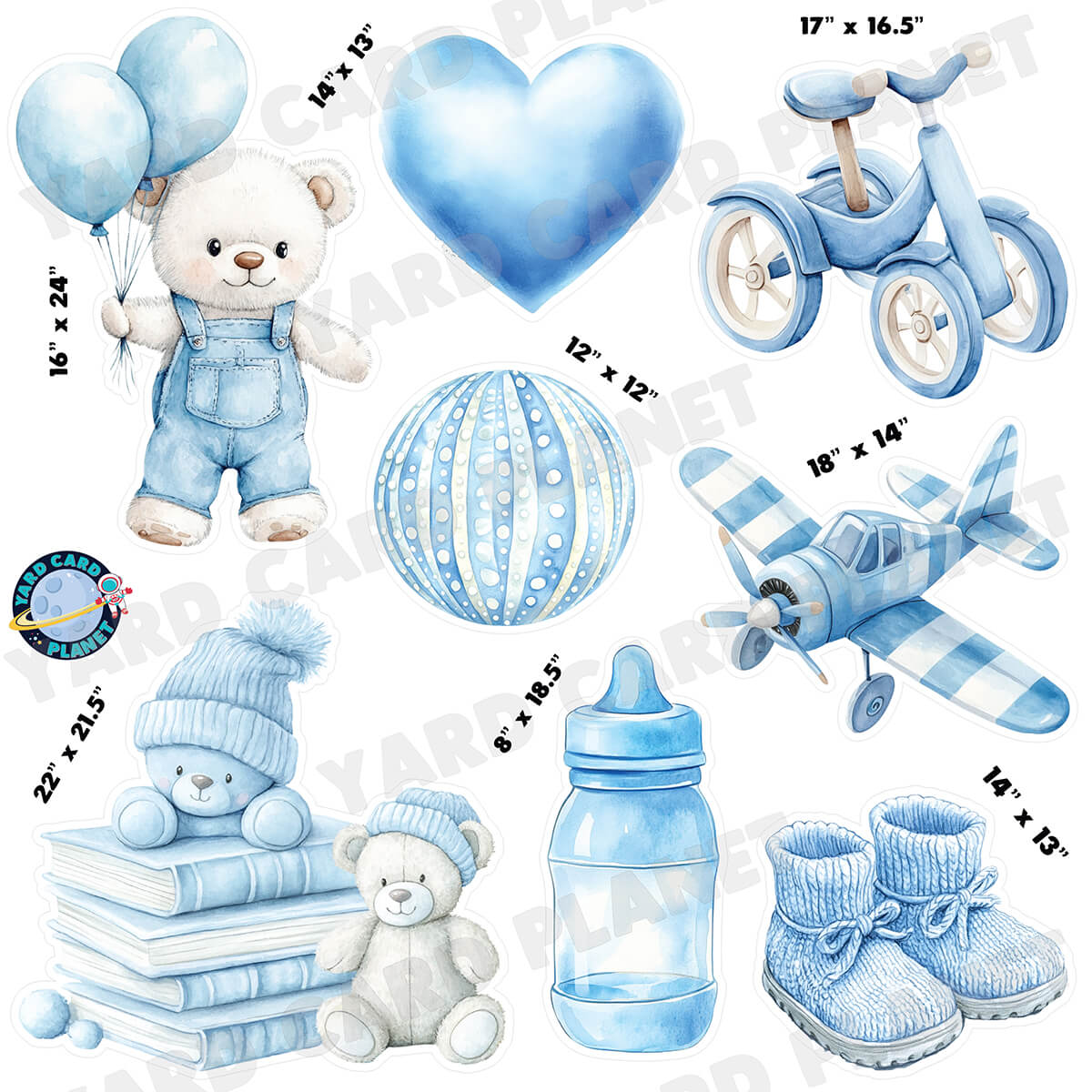 Soft Watercolor Baby Boy Half Sheet Yard Card Flair Set