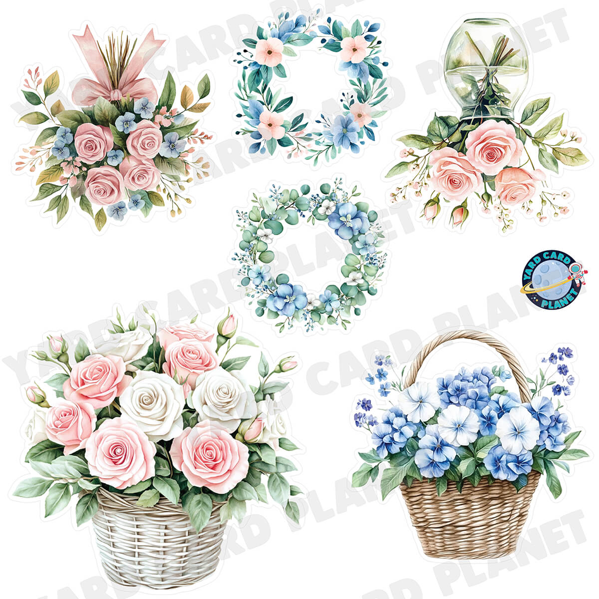 Watercolor Floral Arrangements Half Sheet Yard Card Flair Set