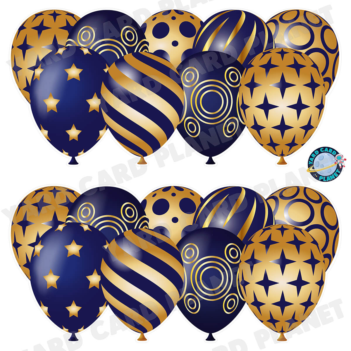 Navy Blue and Gold Elegant Metallic Balloons EZ Quick Panels Half Sheet Yard Card Set