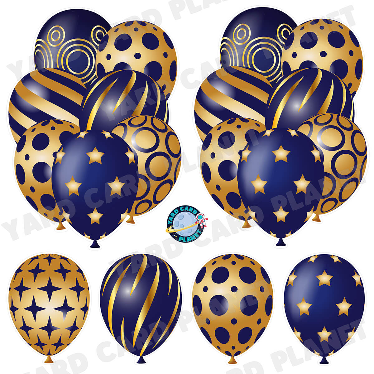 Navy Blue and Gold Elegant Metallic Balloons Bouquets and Singles Half Sheet Yard Card Set