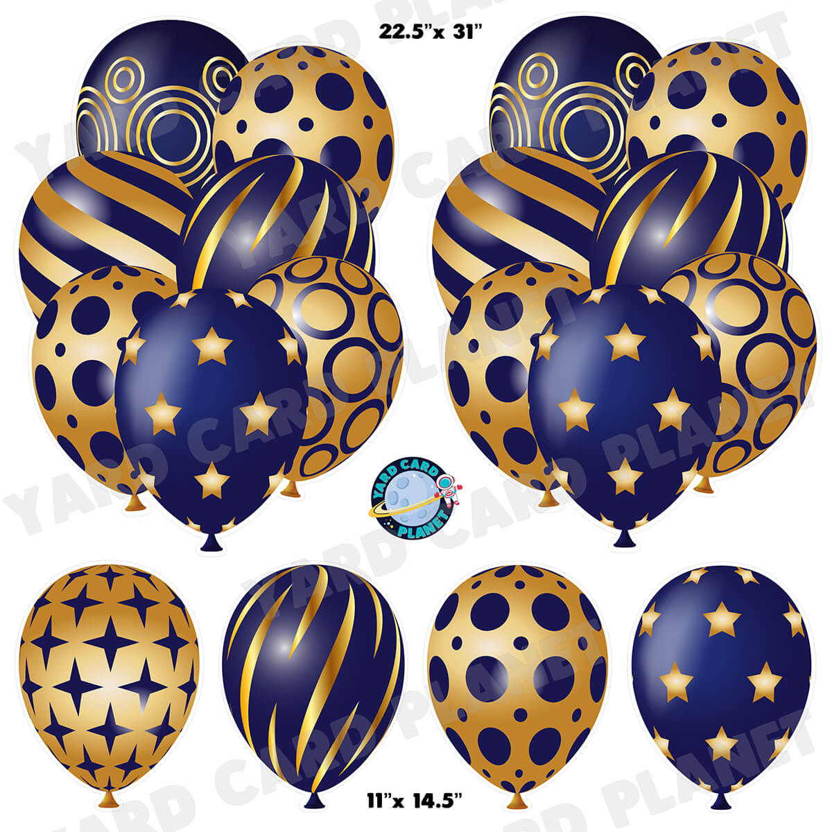 Navy Blue and Gold Elegant Metallic Balloons Bouquets and Singles Half Sheet Yard Card Set