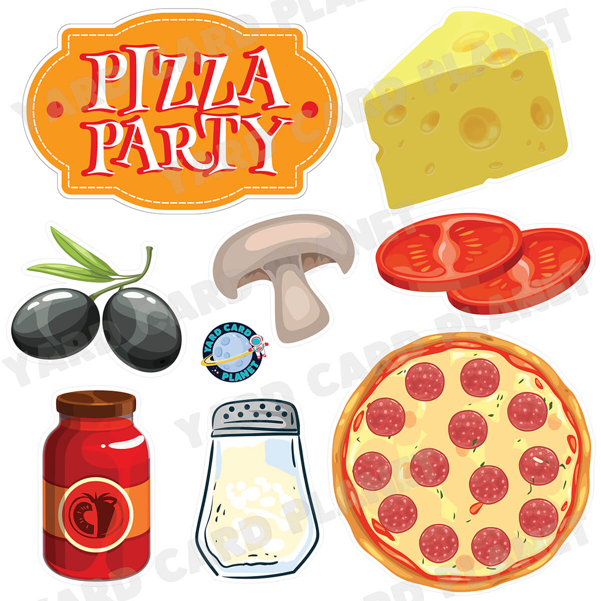Pizza Party Half Sheet Yard Card Flair Set