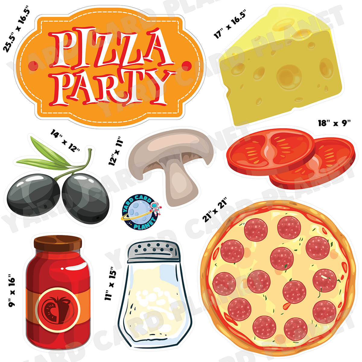 Pizza Party Half Sheet Yard Card Flair Set