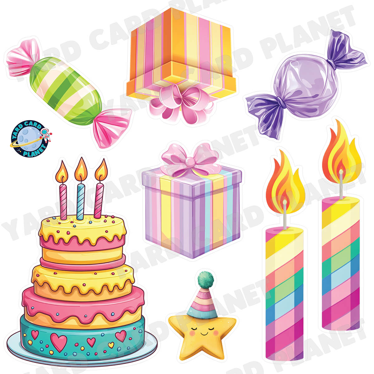 Cute Girly Birthday Essentials Yard Card Flair Set