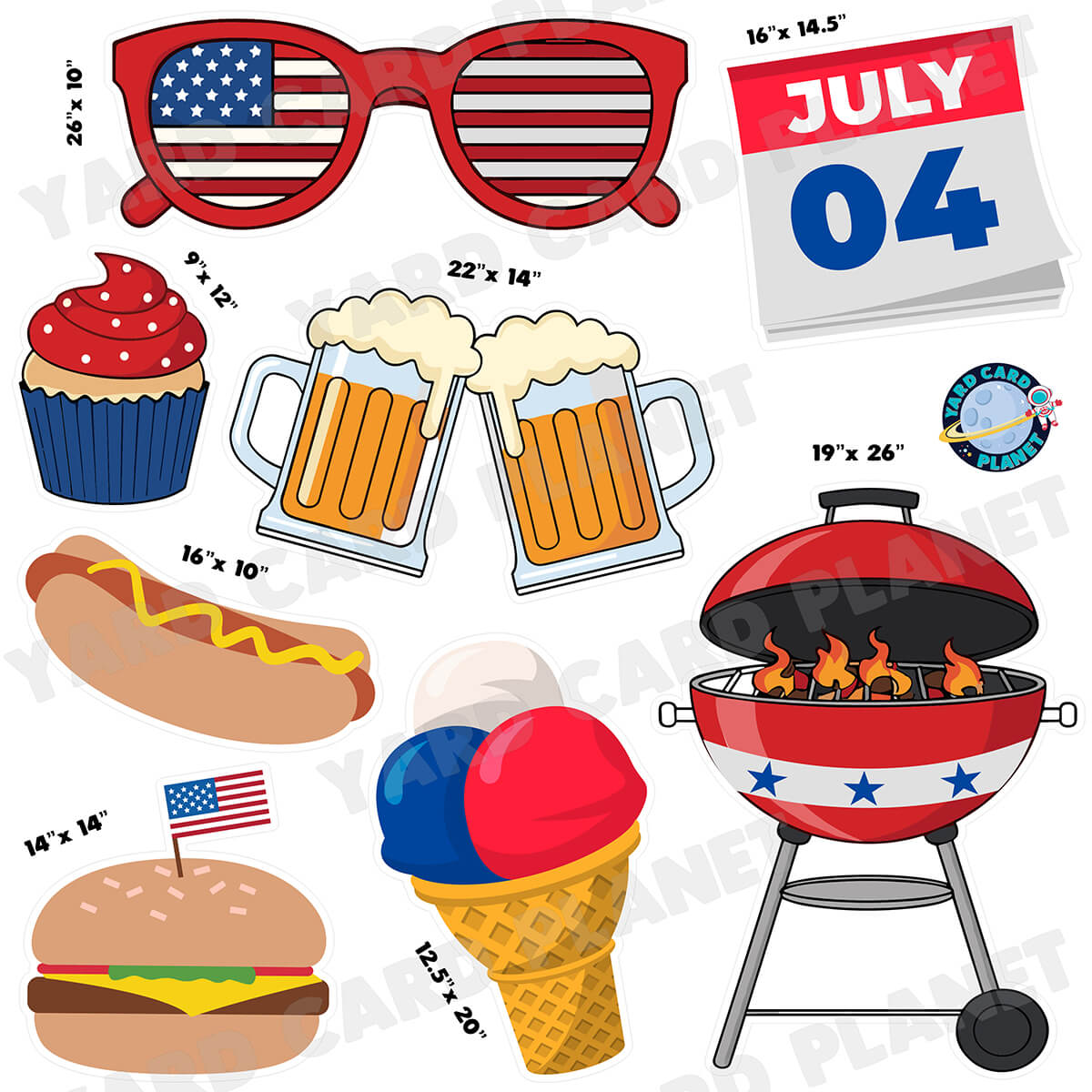 4th of July Independence Day BBQ Half Sheet Yard Card Flair Set