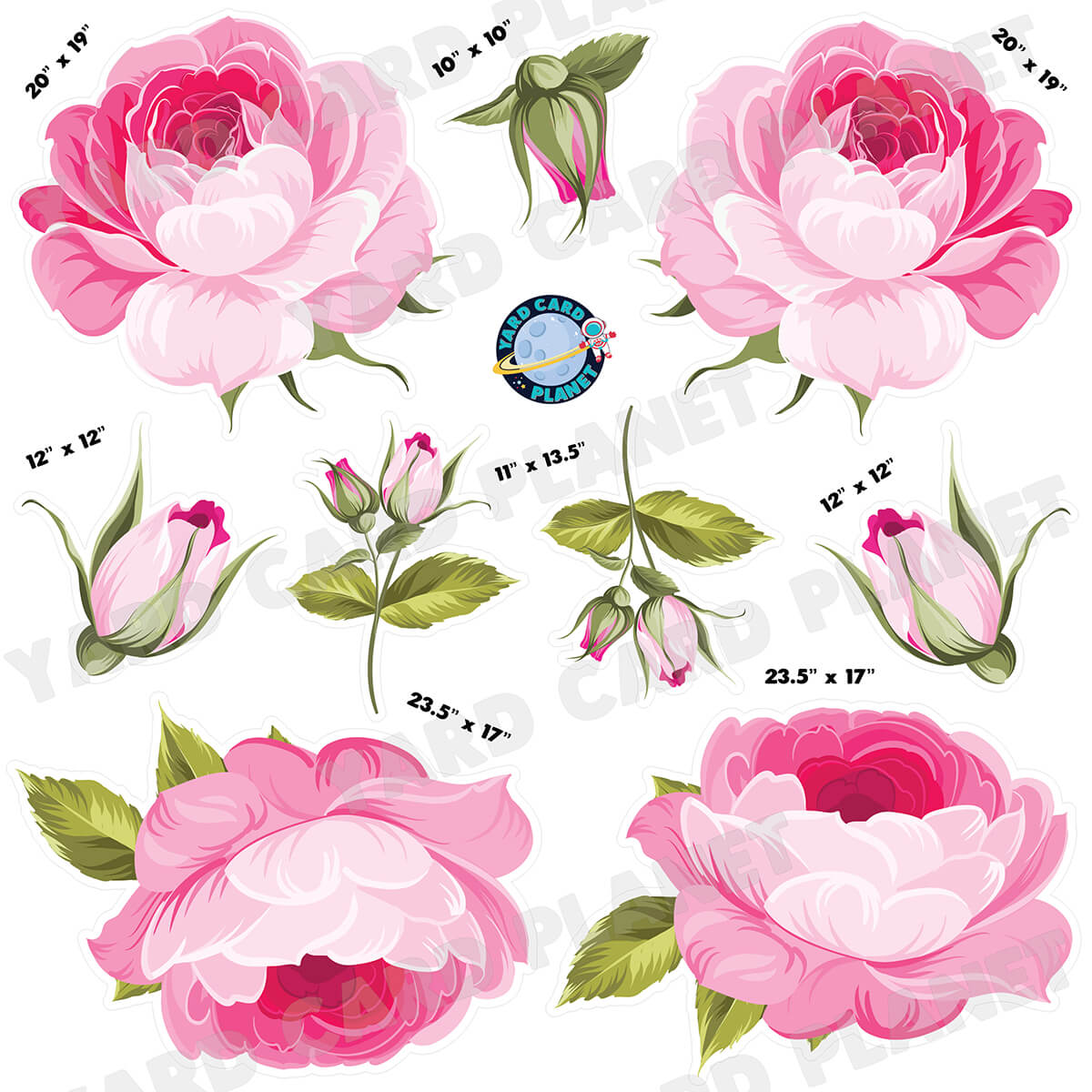 Elegant Pink Roses Half Sheet Yard Card Flair Set