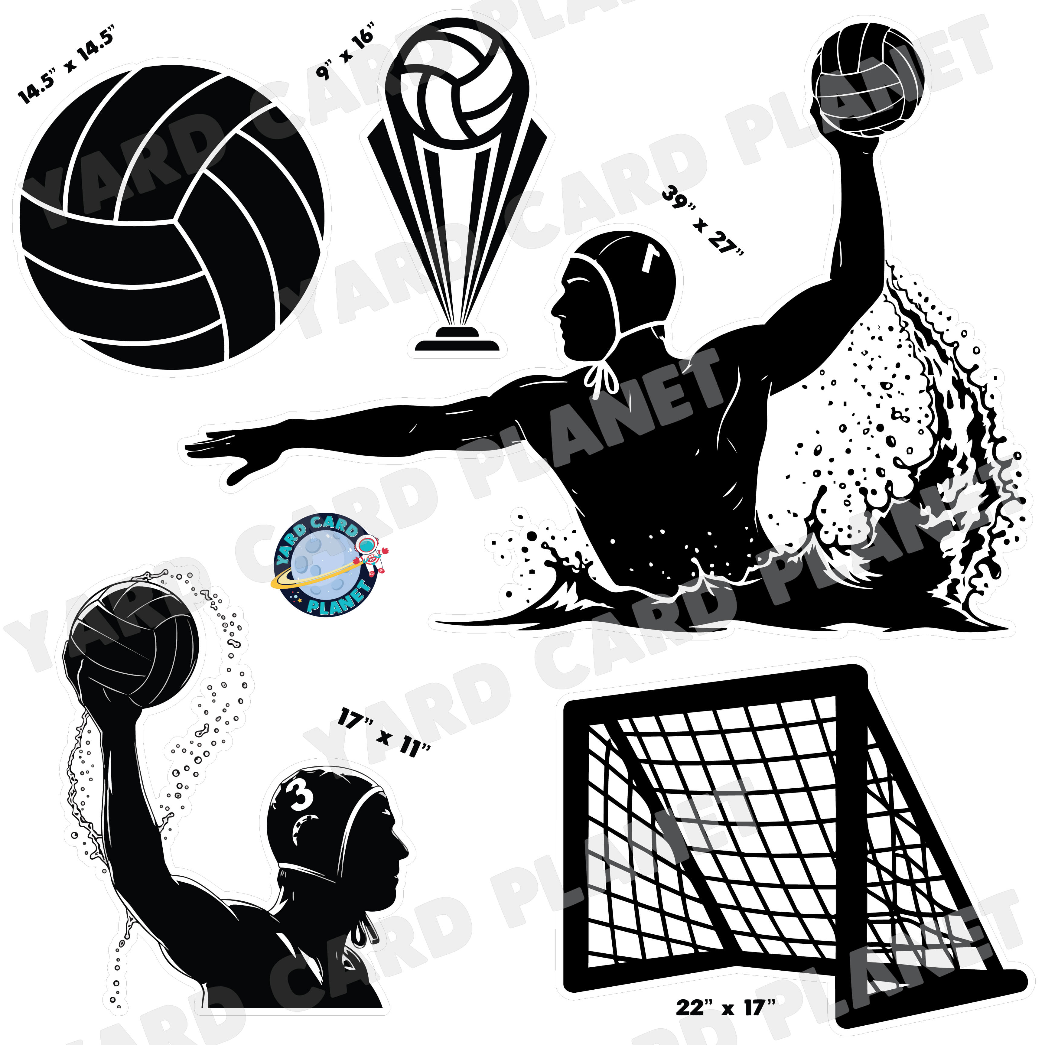 Water Polo Silhouette Half Sheet Yard Card Flair Set