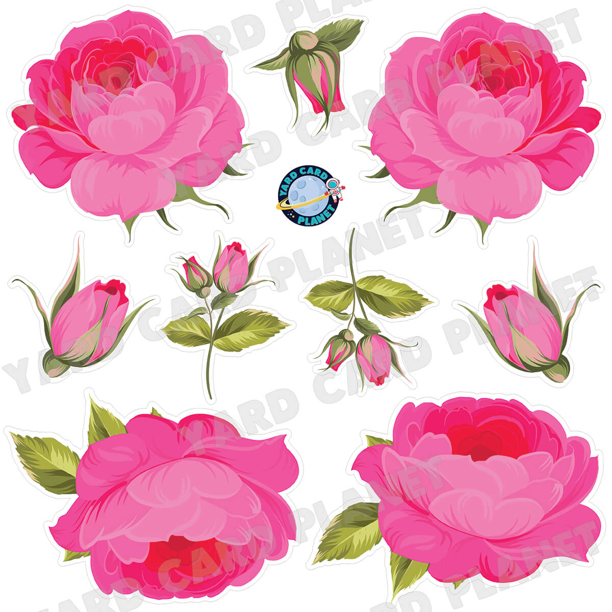 Elegant Hot Pink Roses Half Sheet Yard Card Flair Set