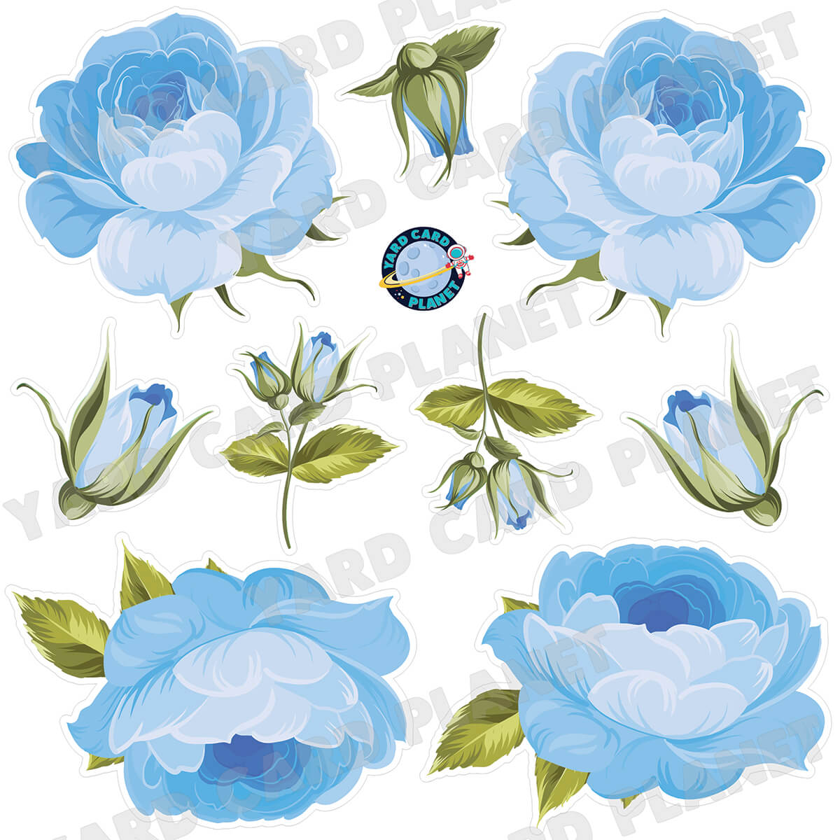 Elegant Blue Roses Half Sheet Yard Card Flair Set
