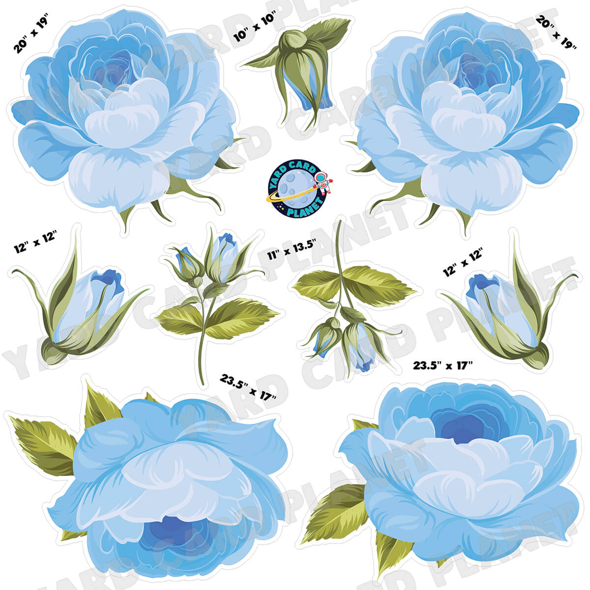Elegant Blue Roses Half Sheet Yard Card Flair Set
