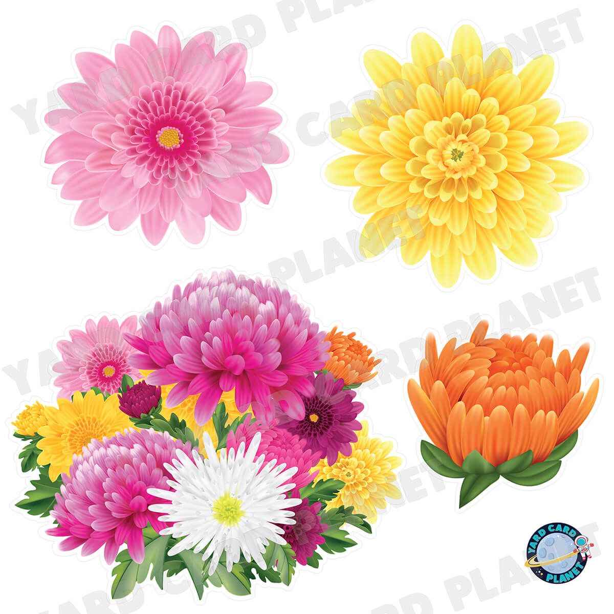 Colorful Chrysanthemum Flowers Half Sheet Yard Card Flair Set