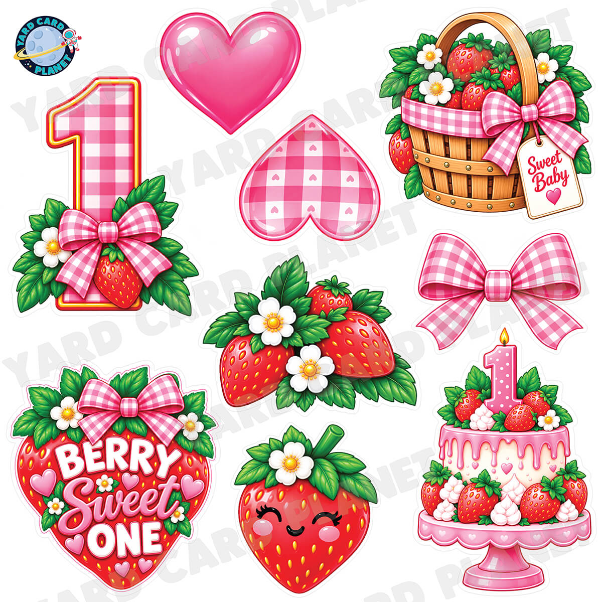 Berry First Birthday Half Sheet Yard Card Flair Set