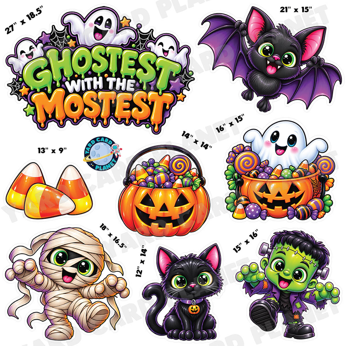 Ghostest With The Mostest Halloween Half Sheet Yard Card Flair Set