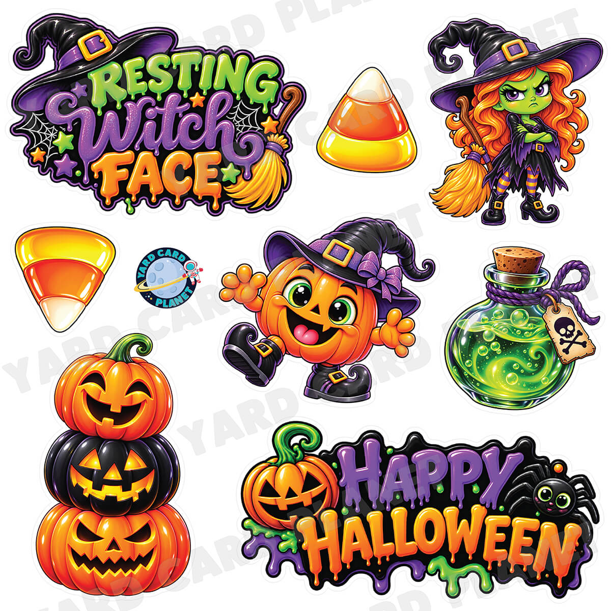 Resting Witch Face Halloween Half Sheet Yard Card Flair Set