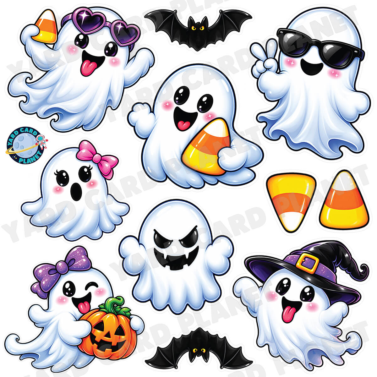Silly Little Ghosts Halloween Half Sheet Yard Card Flair Set