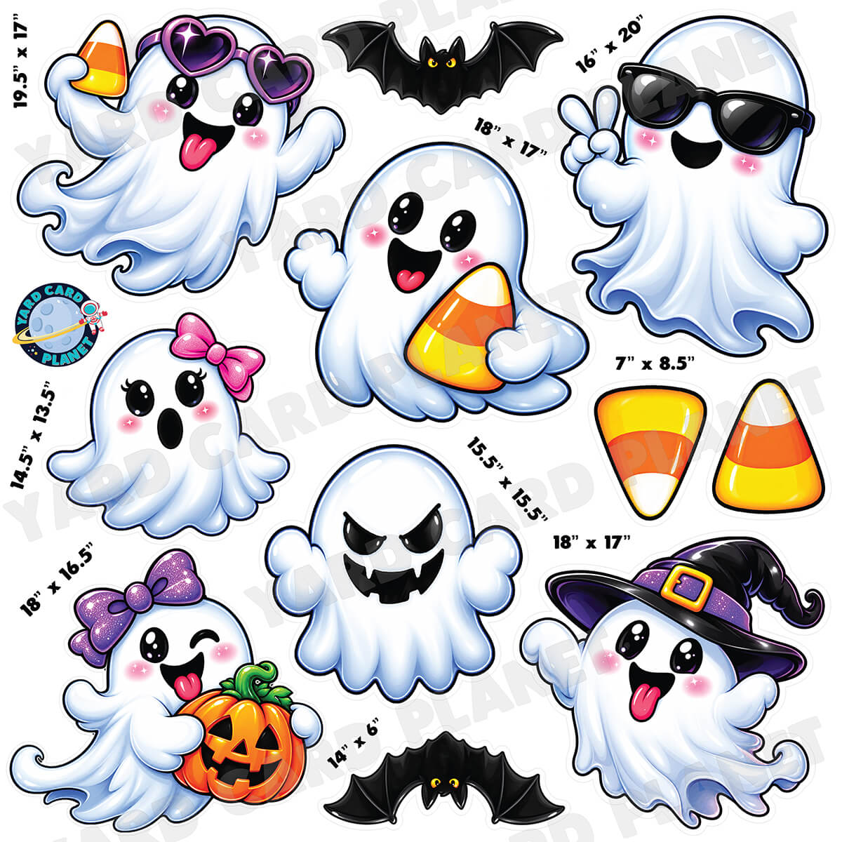 Silly Little Ghosts Halloween Half Sheet Yard Card Flair Set