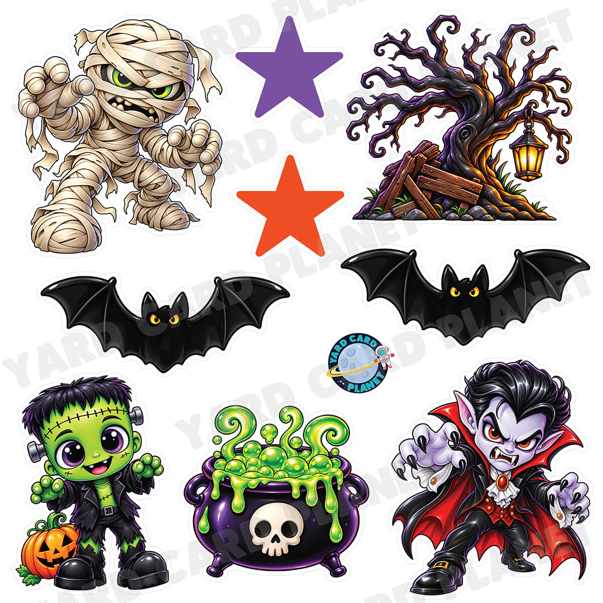 Spooky Halloween Characters Half Sheet Yard Card Flair Set