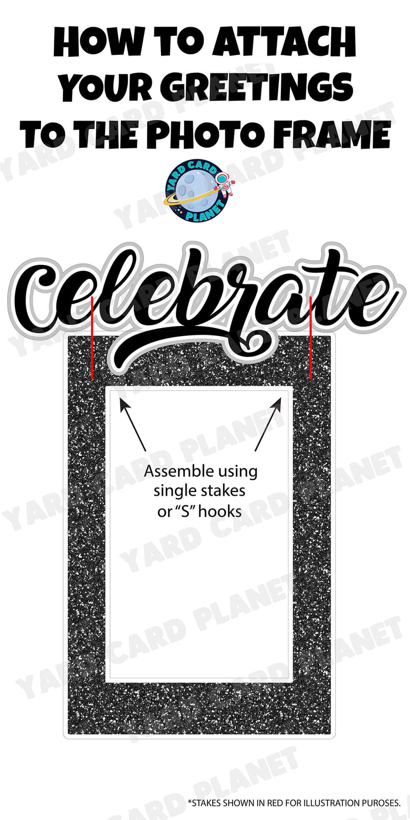 Silver Glitter Multi Purpose EZ Frame with Interchangeable Greetings and Matching Yard Card Flair Set